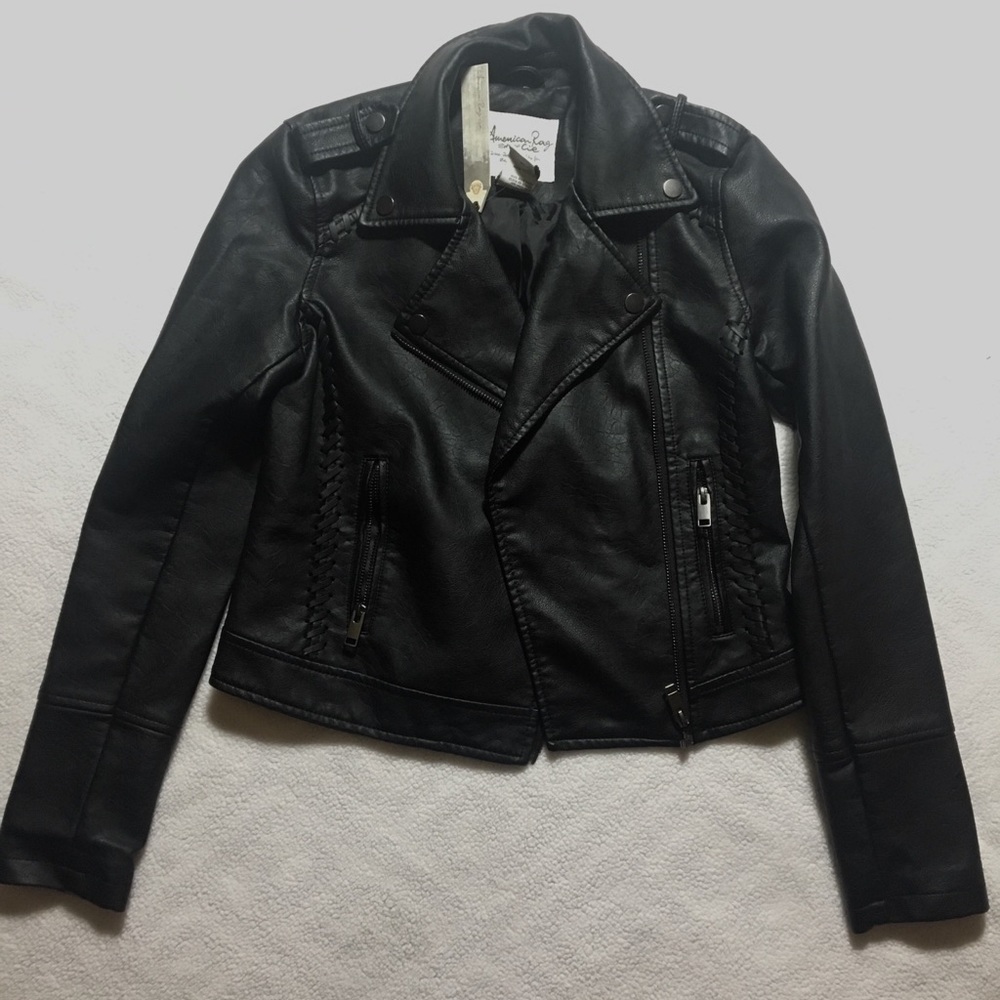 Juniors’ Faux-leather Jacket